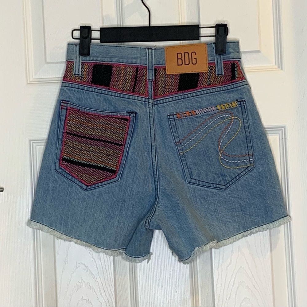 BDG A-Line Cutoff Denim Short Blanket Patchwork Blue Size 24 - Picture 4 of 11